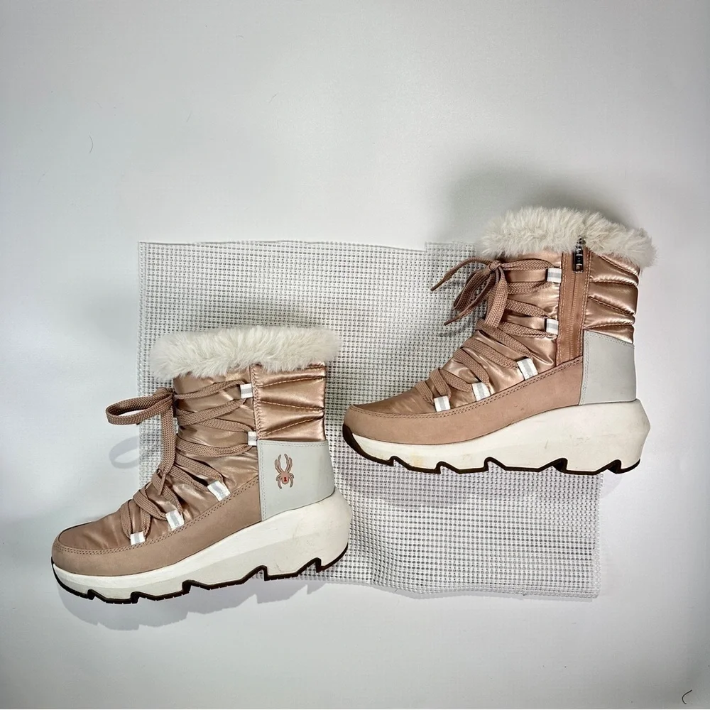 Spyder Women’s Après Ski Boots Faux Fur Lace Up Winter Pink 8.5
